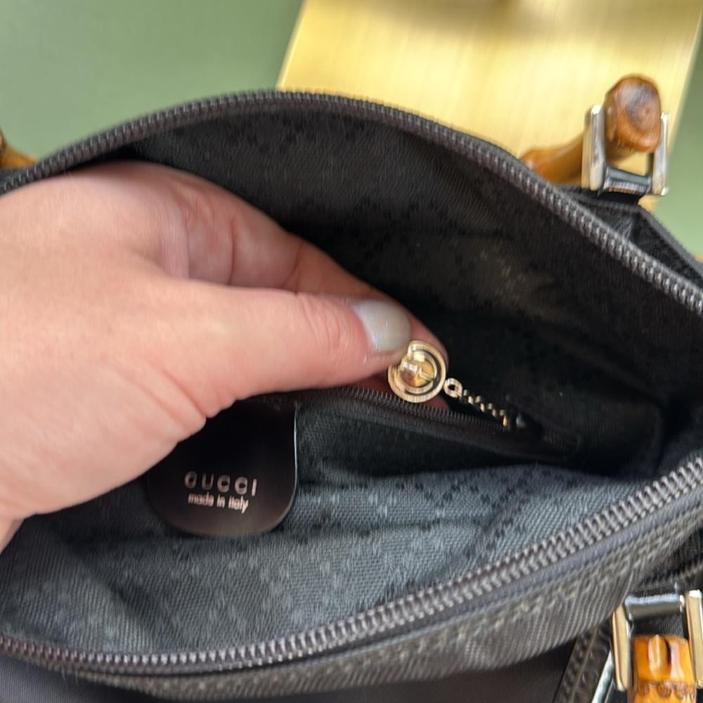 Gucci Black Canvas Bamboo Handle Shoulder/crossbody  Bag - Picture 15 of 16